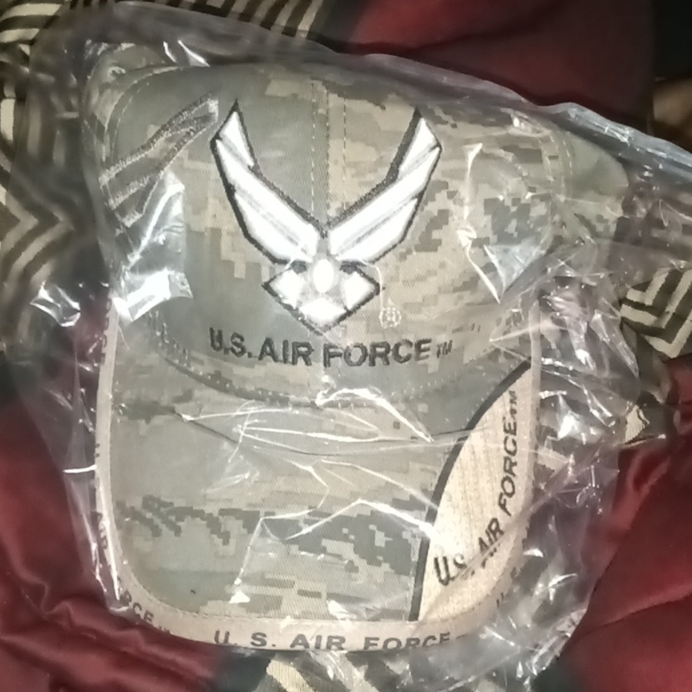 Camo Air Force baseball cap.
